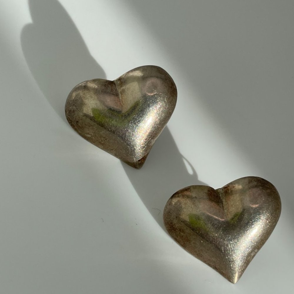 Vintage Mexican Sterling Silver Heart Studs